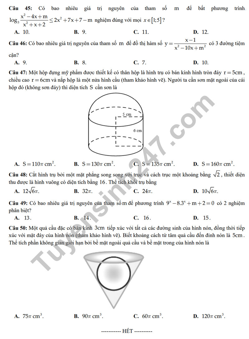 De kiem tra HK1 mon Toan lop 12 nam 2023 - THPT Thach Ban (Co dap an)