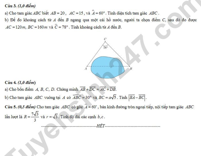 De thi ki 1 mon Toan lop 10 - THPT Ly Tu Trong 2023 (Co dap an)