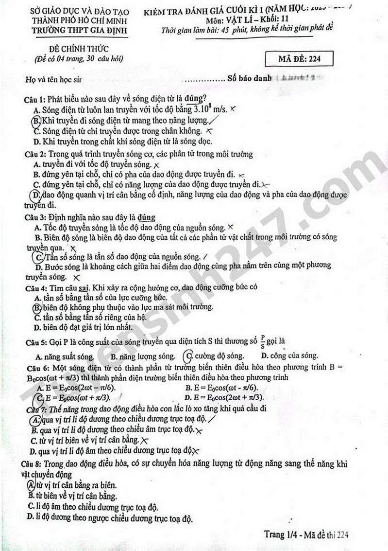 De kiem tra cuoi ki 1 lop 11 mon Li 2023 - THPT Gia Dinh (Co dap an)