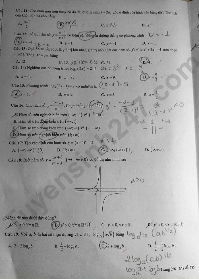 De kiem tra cuoi ki 1 lop 12 mon Toan 2023 - THPT Trung Vuong