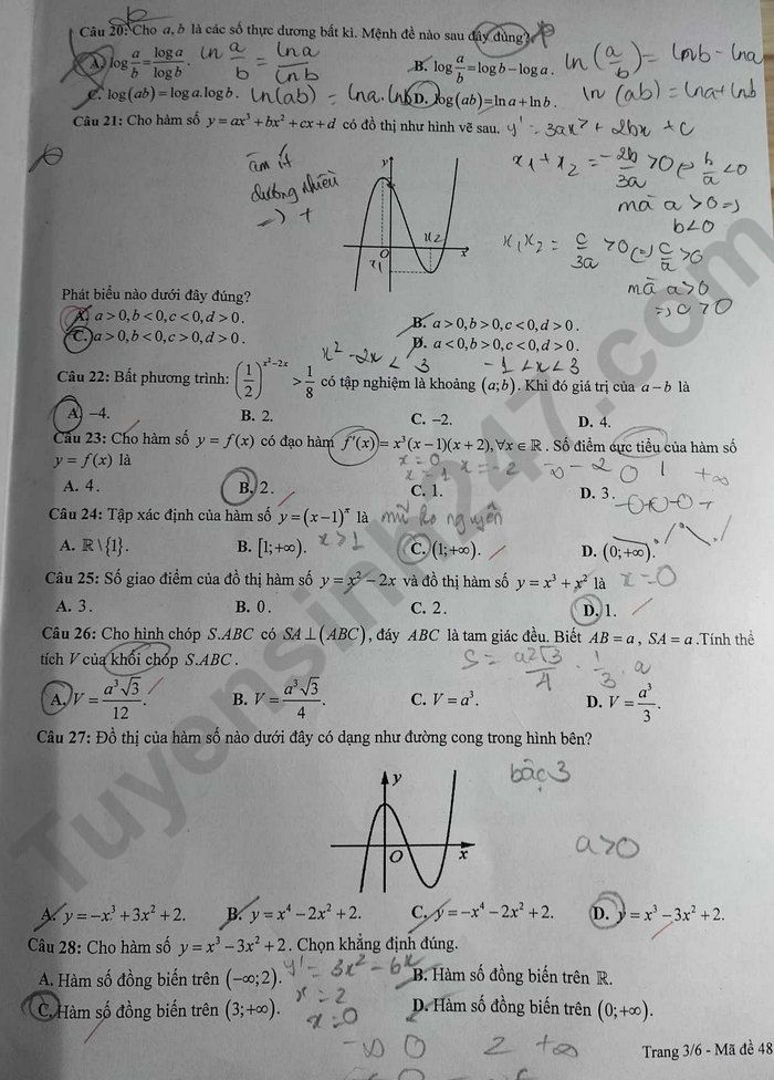 De kiem tra cuoi ki 1 lop 12 mon Toan 2023 - THPT Trung Vuong