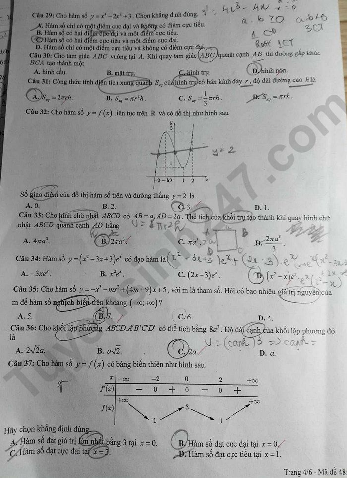De kiem tra cuoi ki 1 lop 12 mon Toan 2023 - THPT Trung Vuong