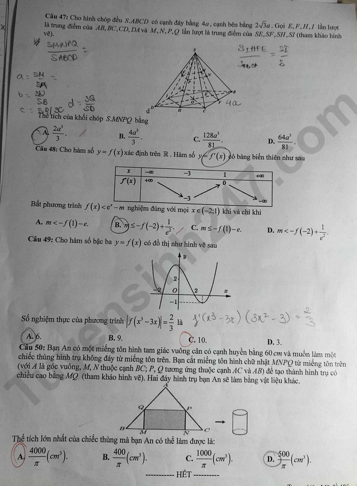 De kiem tra cuoi ki 1 lop 12 mon Toan 2023 - THPT Trung Vuong