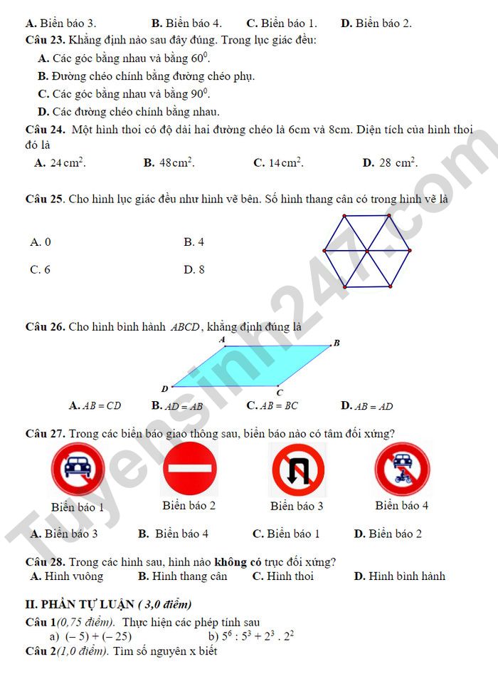 De thi cuoi ki 1 mon Toan lop 6 nam 2023 - THCS Kim Son (Co dap an)