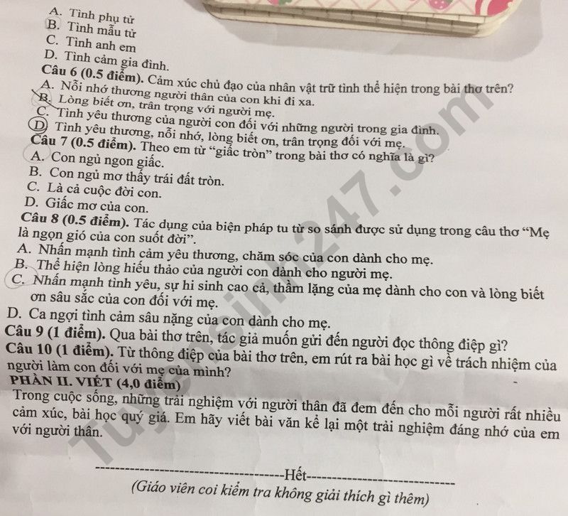 De thi cuoi ki 1 lop 6 mon Van 2023 - Phong GD Kim Son