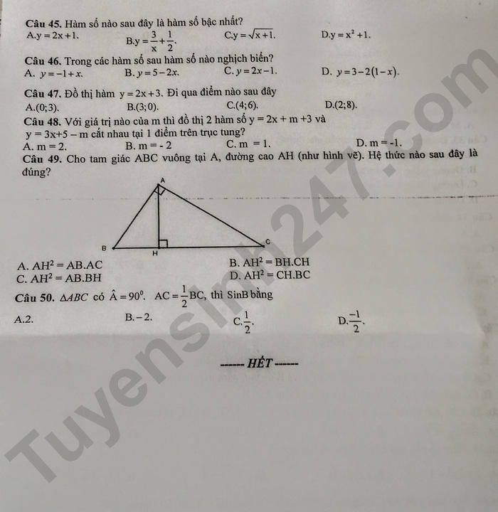 De kiem tra cuoi ki 1 lop 9 mon Toan 2023 - THCS Ngo May