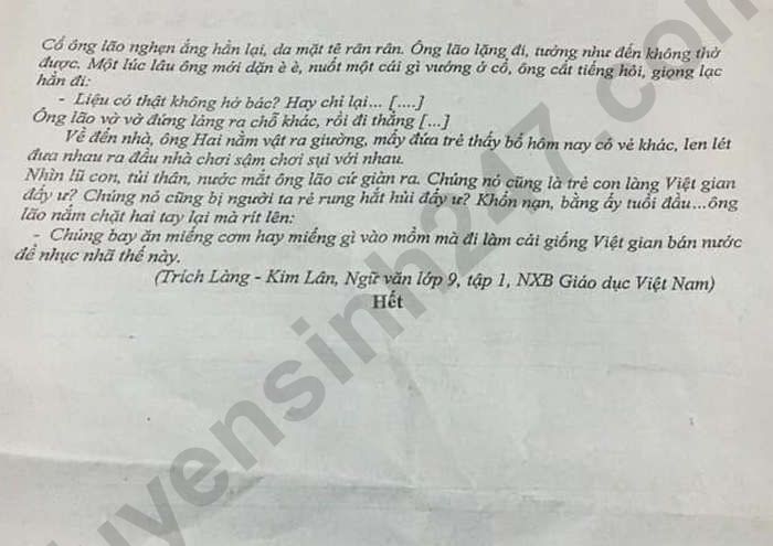 De thi cuoi ki 1 mon Van lop 9 - THCS Ly Tu Trong 2023