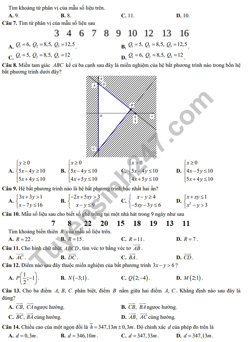 De thi cuoi ki 1 mon Toan lop 10 - THPT Tran Quoc Toan 2023 (Co dap an)