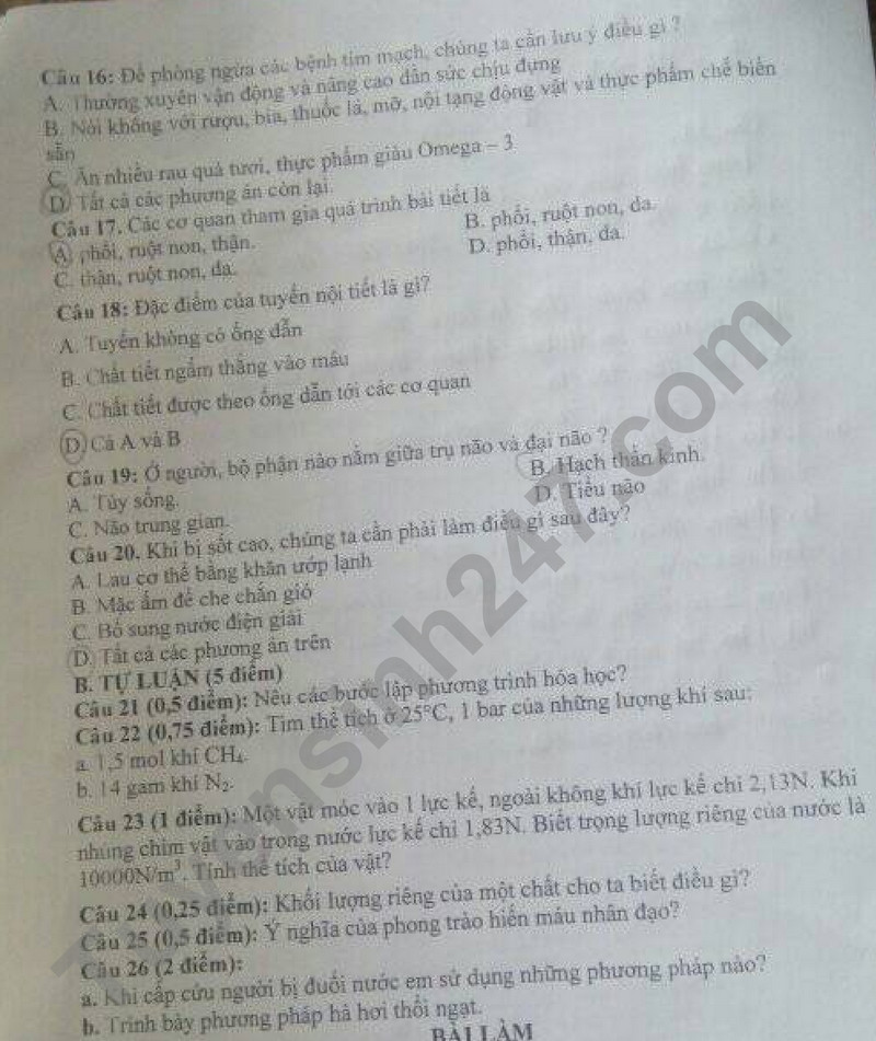 De thi cuoi ki 1 mon KHTN lop 8 - THCS Duc Ninh 2023
