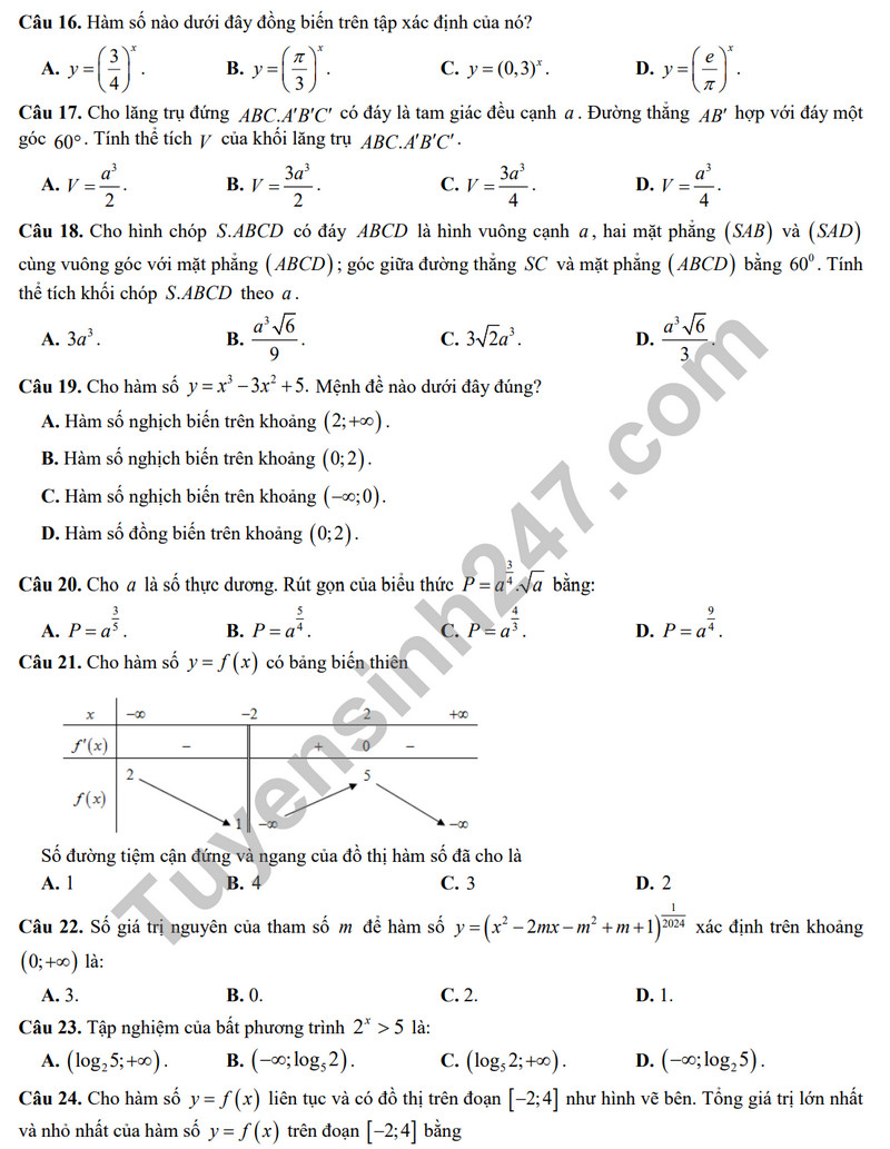 De thi HK 1 mon Toan lop 12 nam 2023 - THPT Tran Quoc Toan (Co dap an)