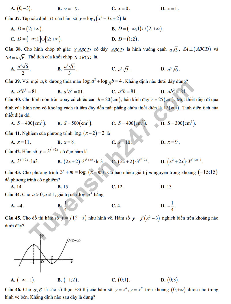 De thi HK 1 mon Toan lop 12 nam 2023 - THPT Tran Quoc Toan (Co dap an)
