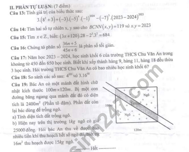 De thi cuoi ki 1 mon Toan lop 6 - Phong GD Thu Dau Mot 2023
