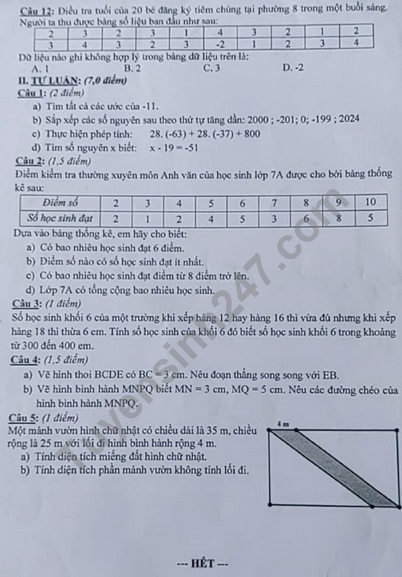 De thi HK1 mon Toan lop 6 - THCS Hong Bang 2023