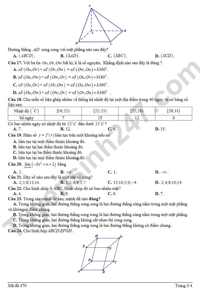 De thi hoc ki 1 lop 11 mon Toan 2023 - THPT Tran Hung Dao (Co dap an)