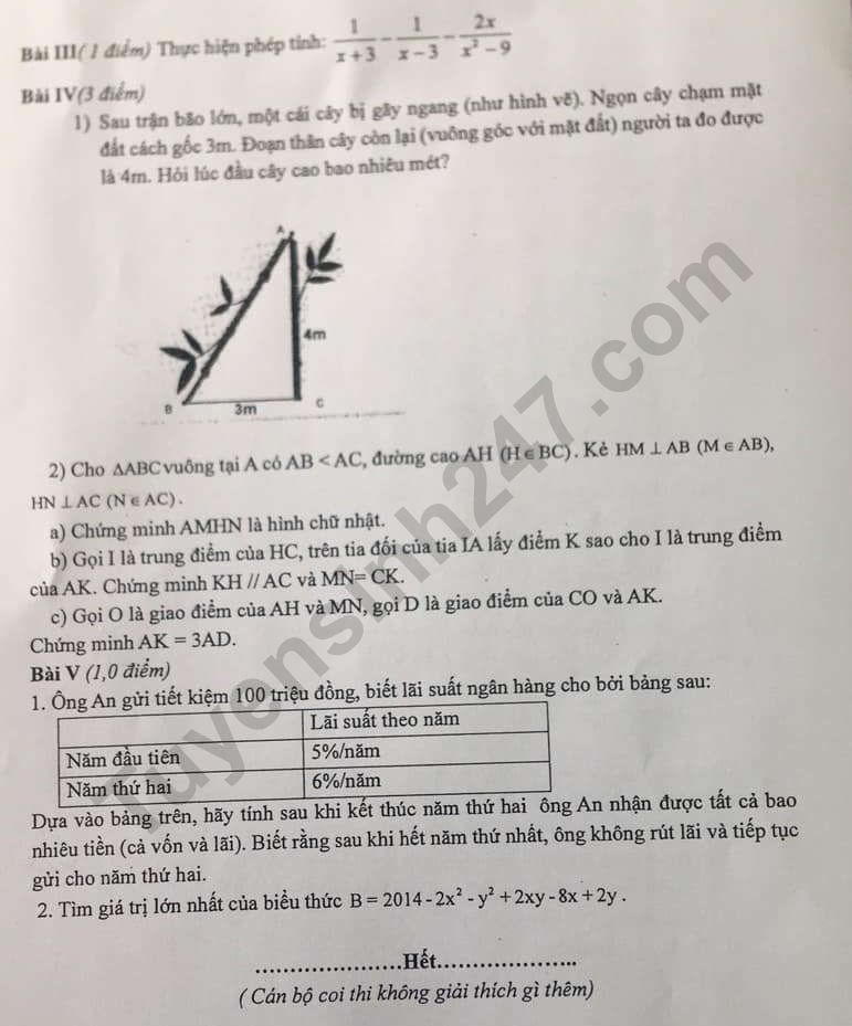 De thi hoc ki 1 lop 8 mon Toan 2023 - Quan Bac Tu Liem