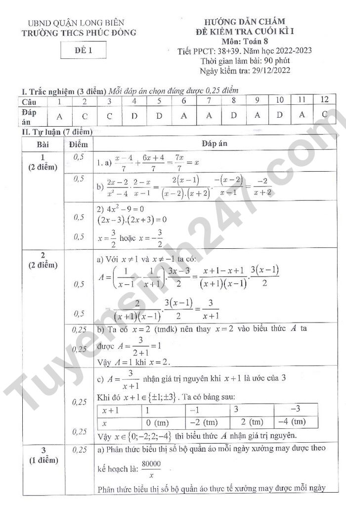 De thi hoc ki 1 lop 8 mon Toan 2023 - THCS Phuc Dong (Co dap an)