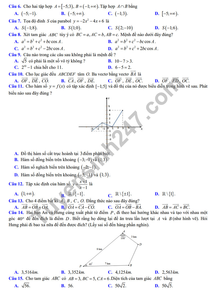 De thi cuoi ki 1 mon Toan lop 10 - THPT Hung Vuong 2023 (Co dap an)