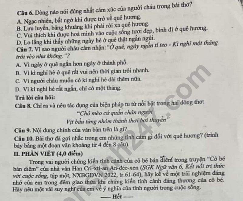 De thi HK 1 lop 6 mon Van 2023 - So GD Ha Nam