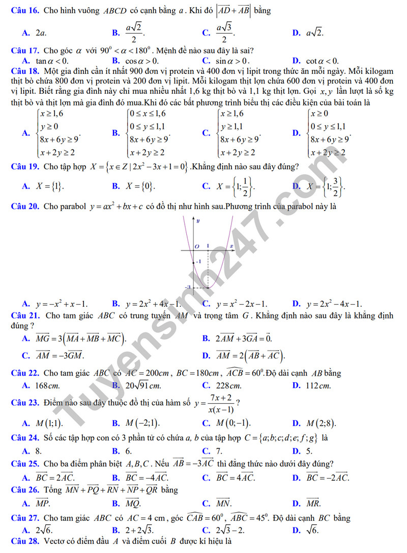 De thi cuoi ki 1 mon Toan lop 10 - THPT Hung Vuong 2023 (Co dap an)