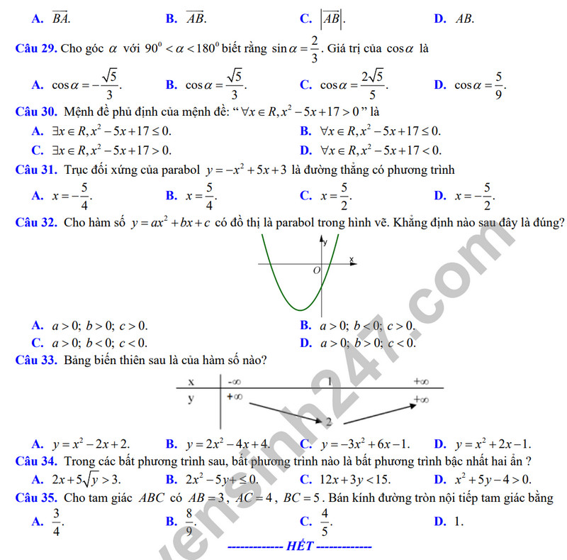 De thi cuoi ki 1 mon Toan lop 10 - THPT Hung Vuong 2023 (Co dap an)