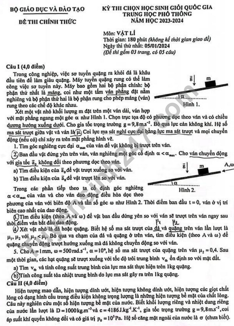 De thi hoc sinh gioi Quoc gia mon Vat li nam 2024 (Co dap an)