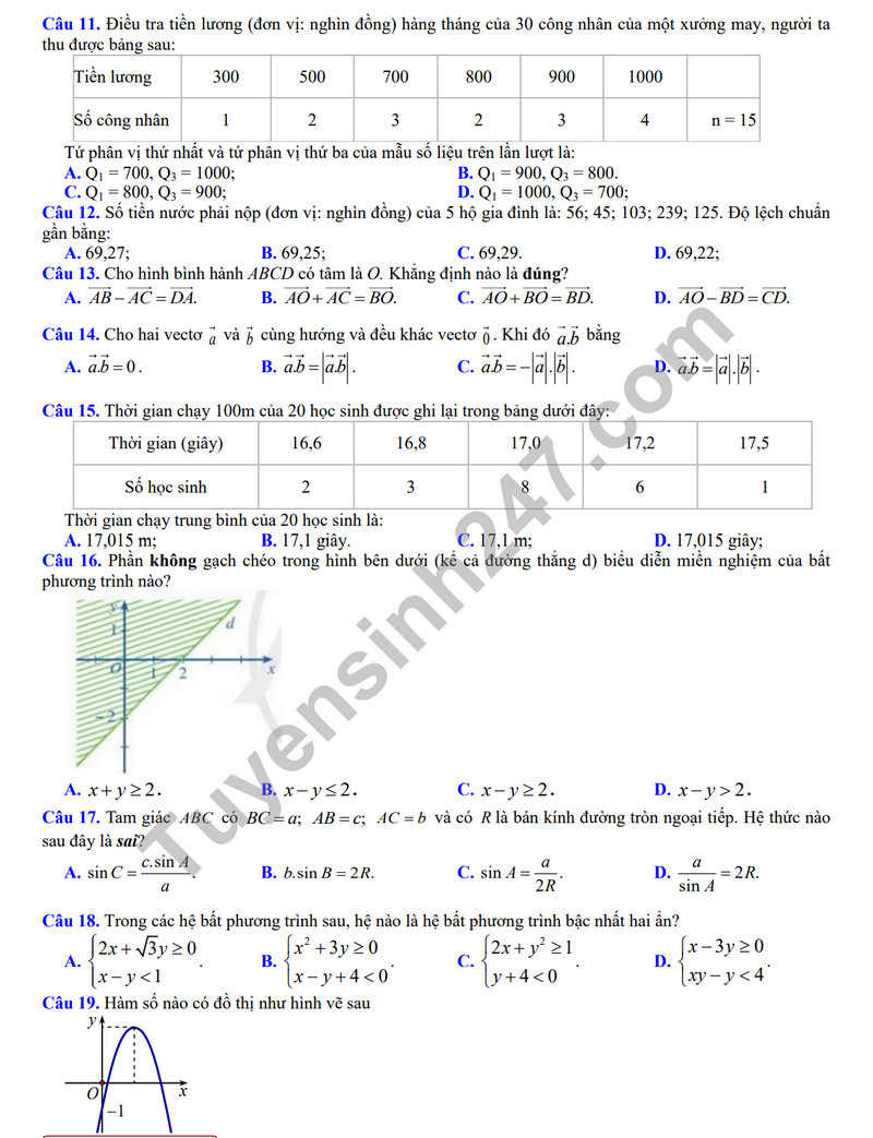 De thi HK 1 lop 10 mon Toan - THPT Pham Thanh Trung 2023