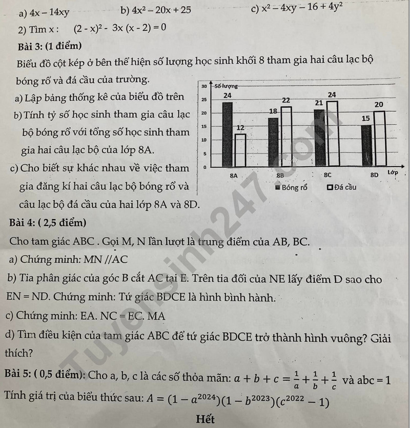 De thi hoc ki 1 mon Toan lop 8 nam 2023 - THCS Kim Giang