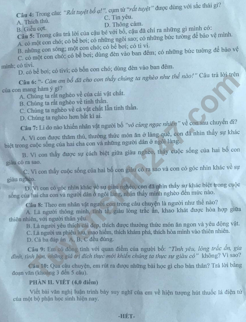 De thi hoc ki 1 mon Van lop 8 - Phong GD Tien Hai 2023