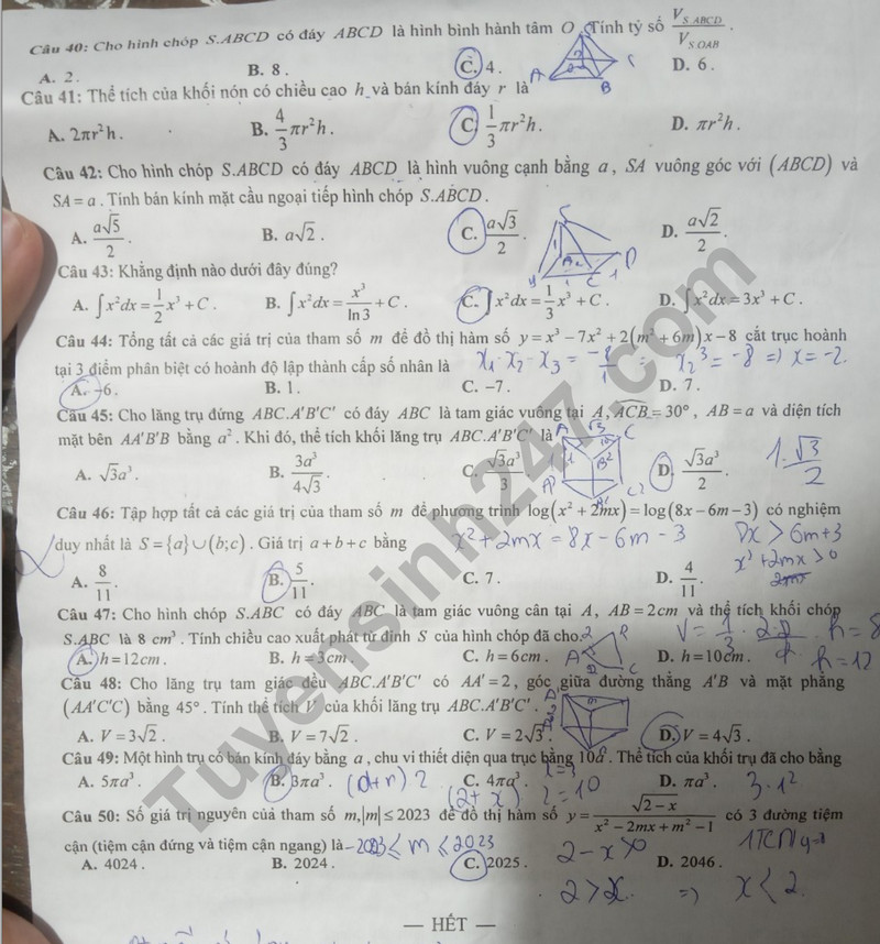 De thi cuoi ki 1 mon Toan lop 12 - So GD Thai Binh 2023