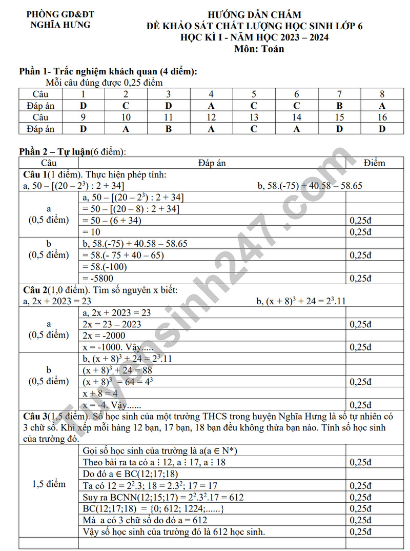 De thi cuoi ki 1 mon Toan lop 6 - Phong GD huyen Nghia Hung 2023 (Co dap an)