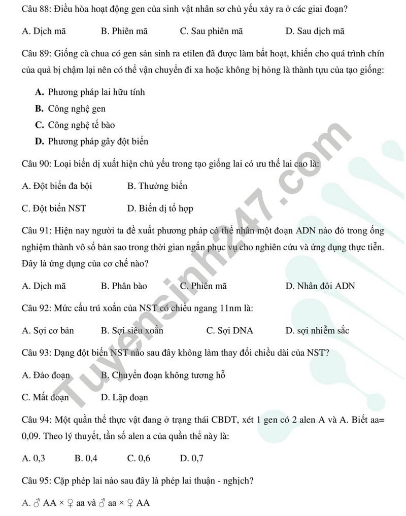 De thi cuoi ki 1 mon Sinh lop 12 - So GD Thai Binh 2023