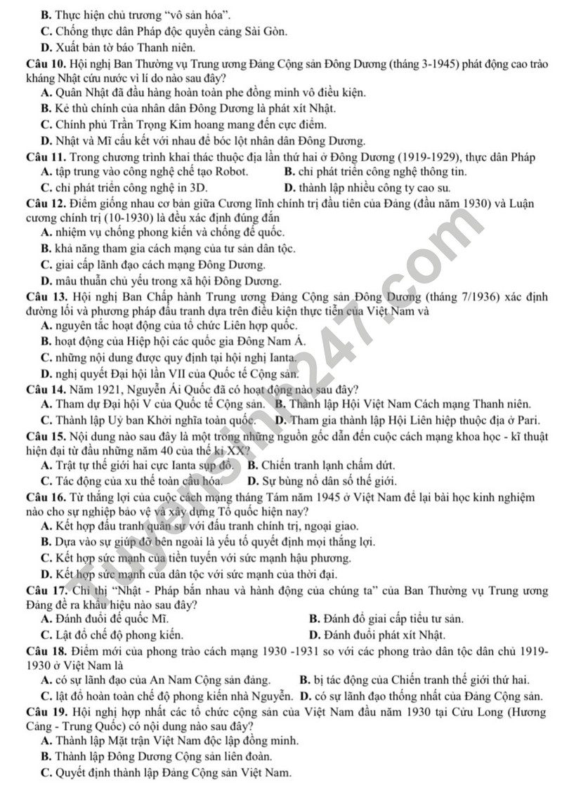 De thi cuoi ki 1 mon Su lop 12 - THPT Phan Dang Luu 2023