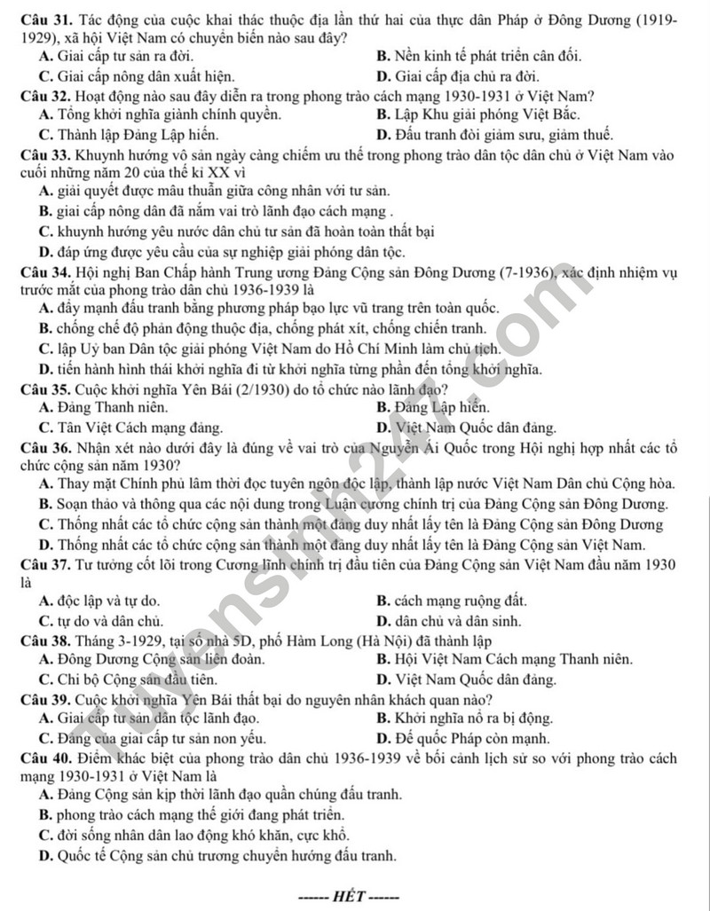 De thi cuoi ki 1 mon Su lop 12 - THPT Phan Dang Luu 2023