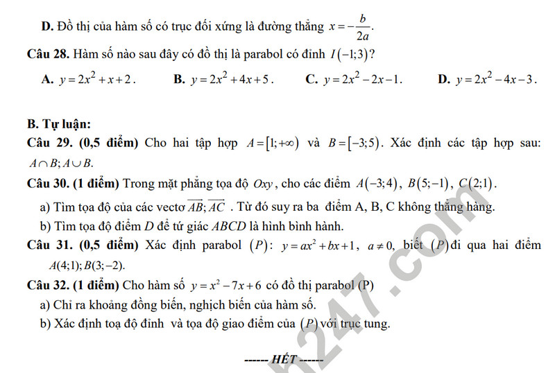 De thi cuoi ki 1 mon Toan lop 10 - THPT Phan The Hien 2023 (Co dap an)