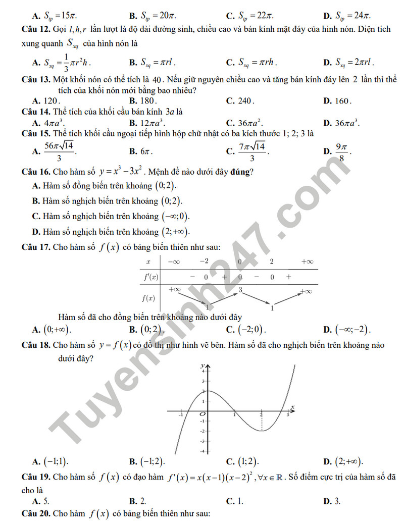 De thi cuoi ki 1 mon Toan lop 12 - TH&THCS&THPT Dinh Tien Hoang 2023 (Co dap an)