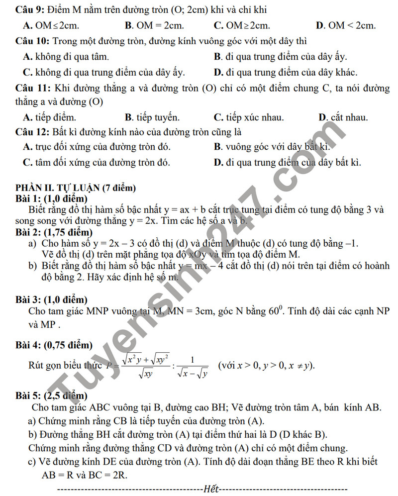 De thi cuoi ki 1 mon Toan lop 9 - Phong GD Nui Thanh 2023 (Co dap an)