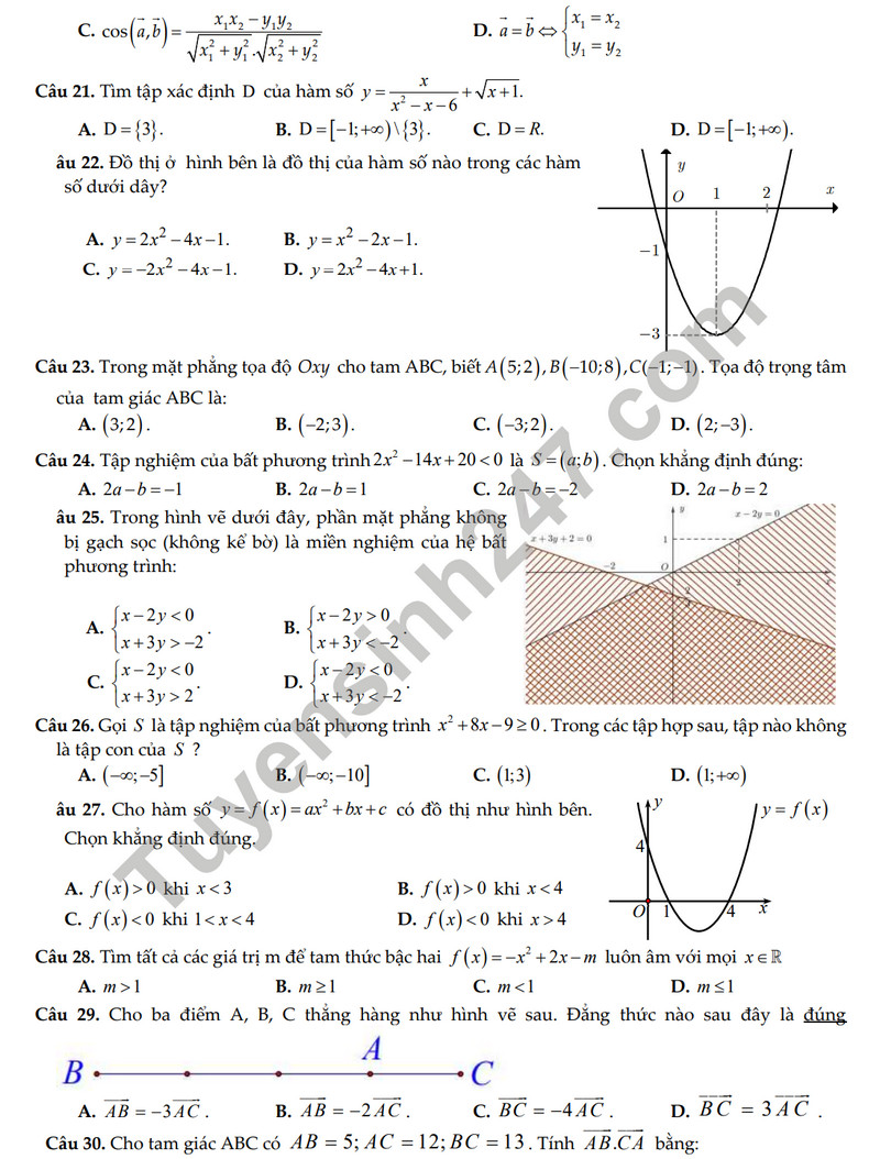 De thi cuoi ki 1 mon Toan lop 10 - THPT Thong Nhat A 2023 (Co dap an)