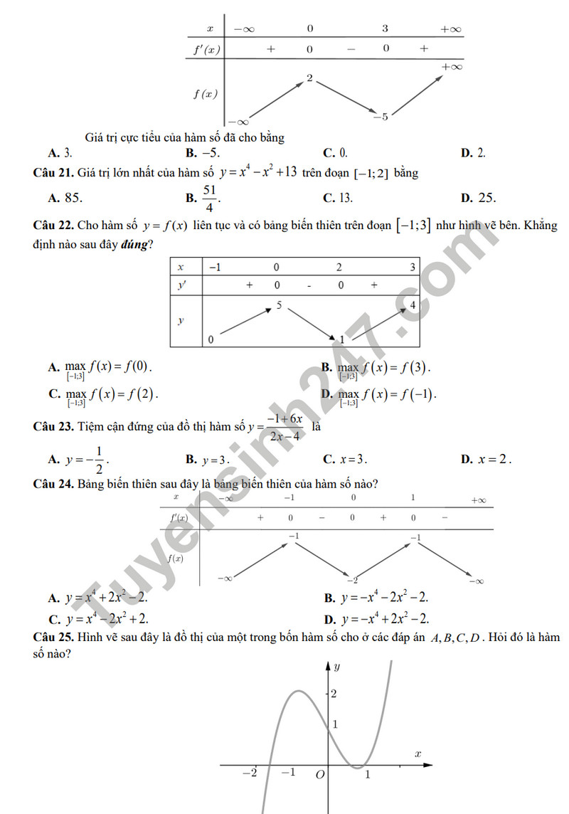 De thi cuoi ki 1 mon Toan lop 12 - TH&THCS&THPT Dinh Tien Hoang 2023 (Co dap an)