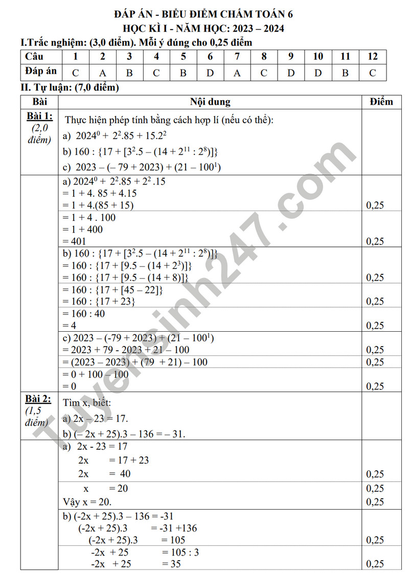 De thi HK 1 mon Toan lop 6 - Phong GD Vu Thu 2023 (Co dap an)