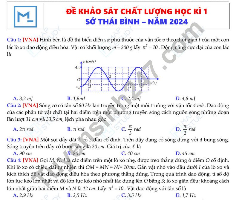 De thi cuoi ki 1 mon Ly lop 12 - So GD Thai Binh 2023