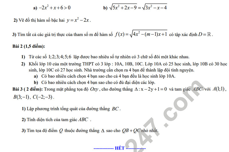 De cuong on tap giua ki 2 mon Toan lop 10 nam 2024 - THPT Hoang Van Thu