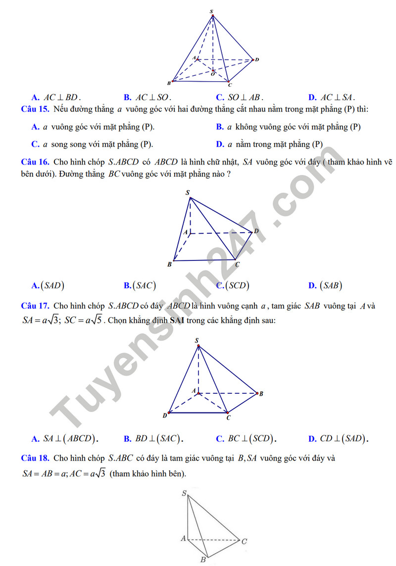 De cuong on tap giua ki 2 mon Toan lop 11 - THPT Hoang Van Thu 2024