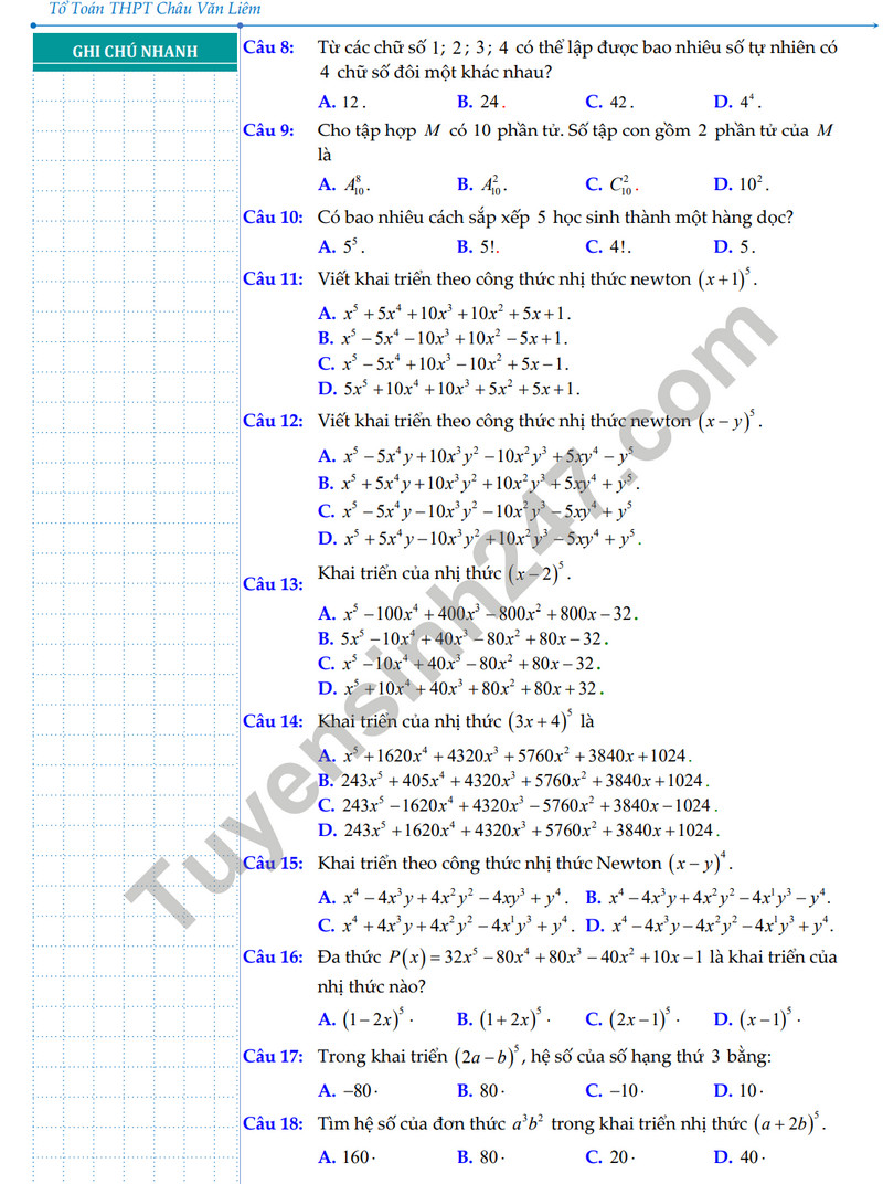 De cuong on tap giua ki 2 mon Toan lop 10 nam 2024 - THPT Chau Van Liem