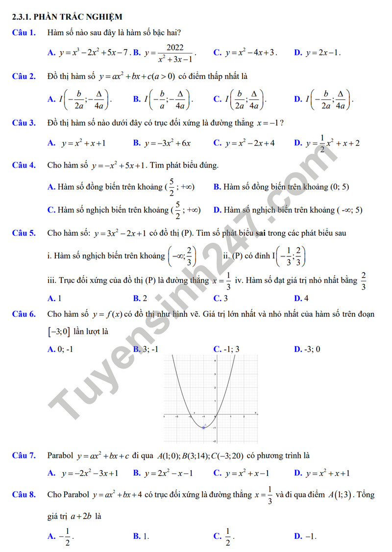 De cuong on tap giua ki 2 mon Toan lop 10 nam 2024 - THPT Hoang Van Thu