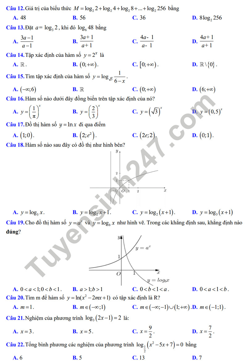 De cuong on tap giua ki 2 mon Toan lop 11 - THPT Hoang Van Thu 2024
