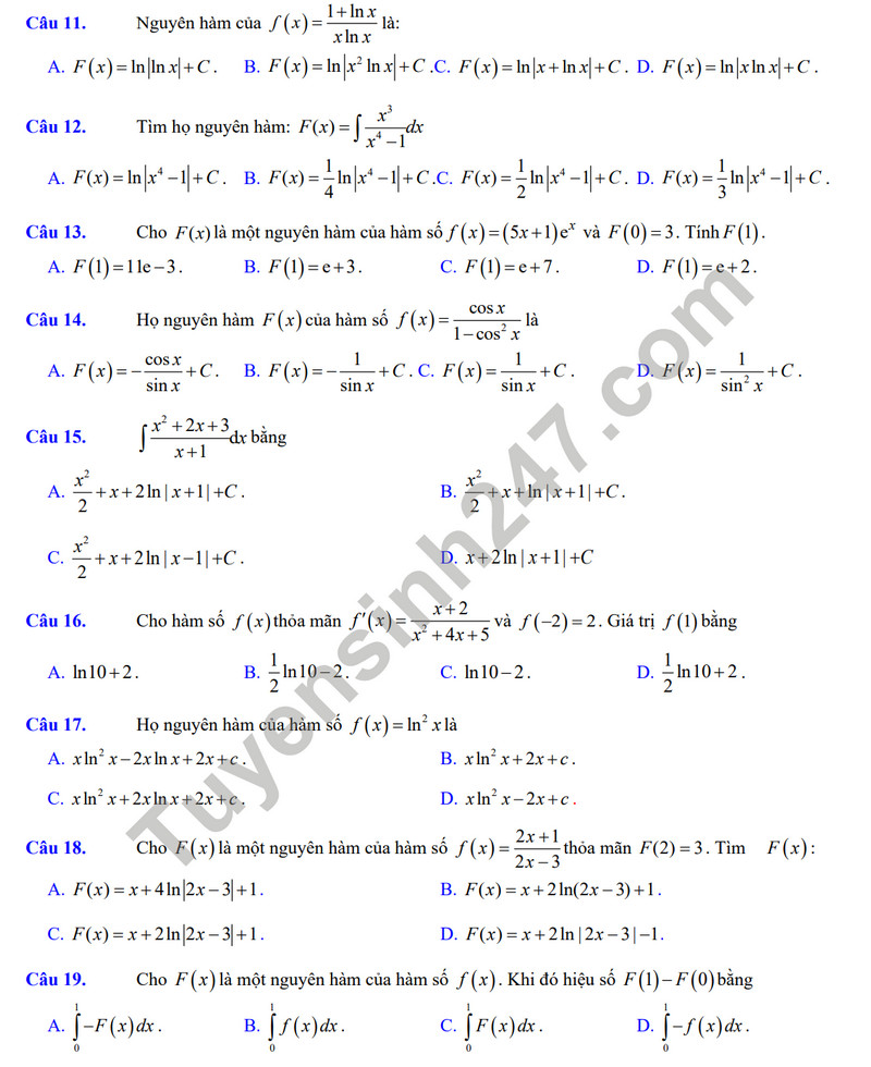 De cuong on tap giua ki 2 mon Toan lop 12 nam 2024 - THPT Hoang Van Thu