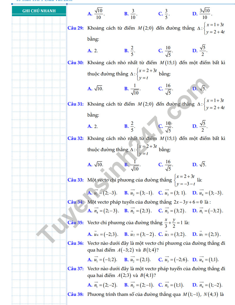 De cuong on tap giua ki 2 mon Toan lop 10 nam 2024 - THPT Chau Van Liem