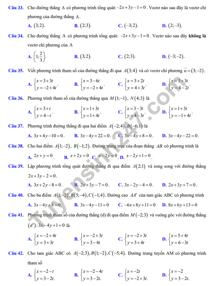 De cuong on tap giua ki 2 mon Toan lop 10 nam 2024 - THPT Hoang Van Thu