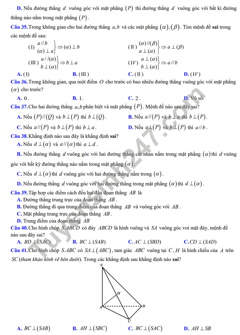 De cuong on tap giua ki 2 mon Toan lop 11 - THPT Hoang Van Thu 2024
