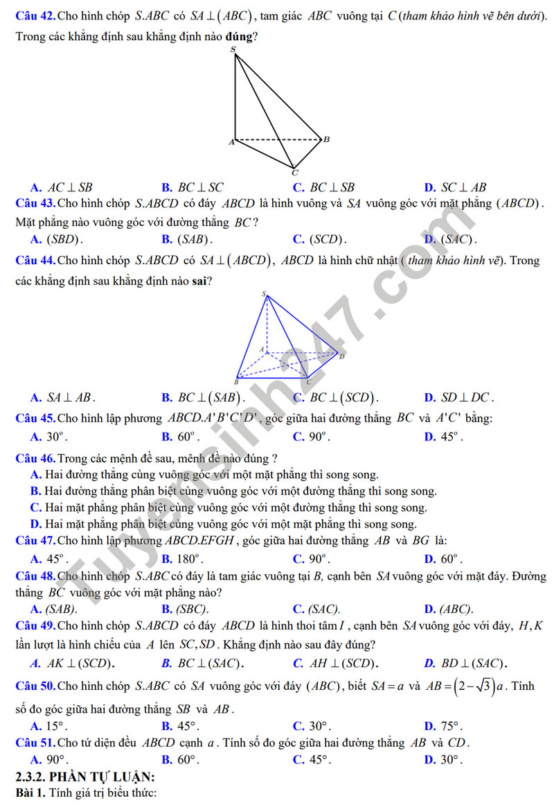De cuong on tap giua ki 2 mon Toan lop 11 - THPT Hoang Van Thu 2024
